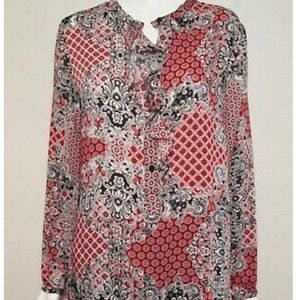ELLEN TRACY Long Sleeve Printed Tunic Blouse